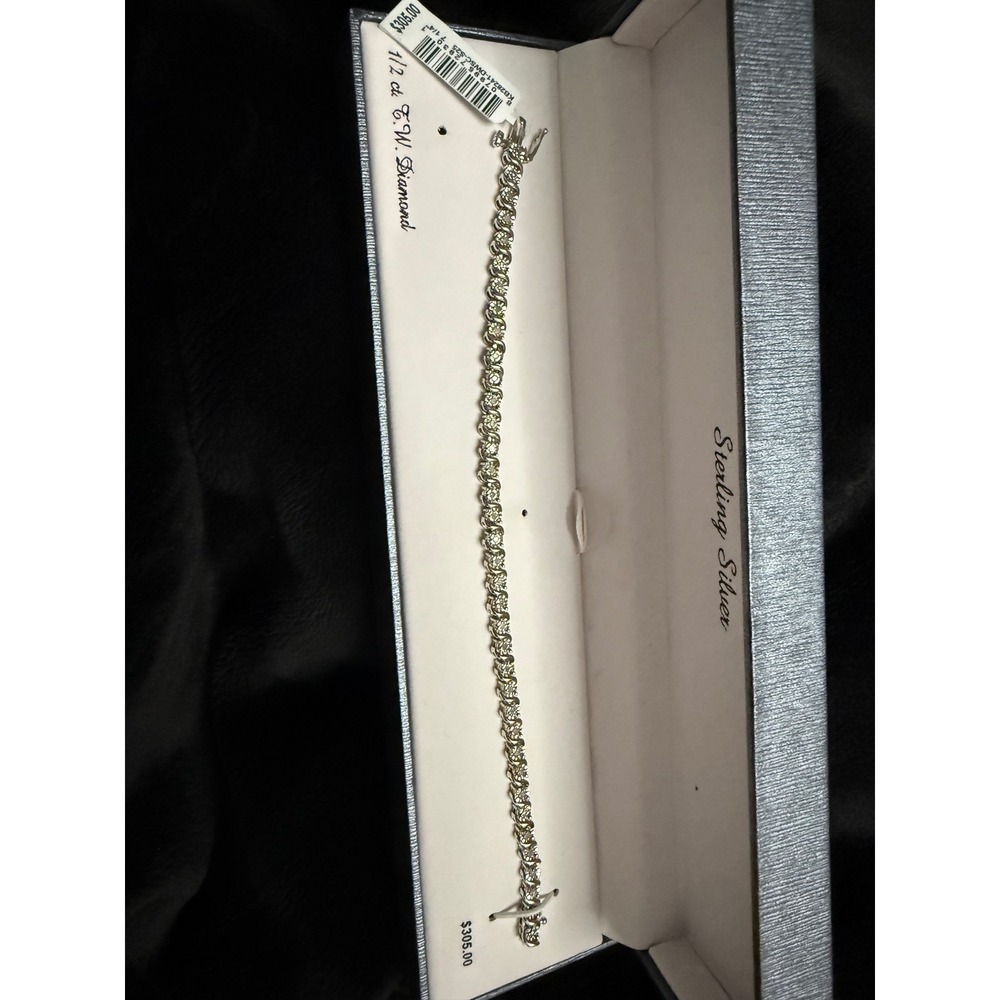 Sterling Silver 1/2 ct TW Diamond S-Link Tennis Bracelet 7.25" NIB